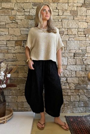 Lalli Damask 7/8 Barrel Leg Pant Black